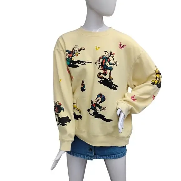 Disney Halloween Graphic Sweatshirt Size Large Crewneck Pale Yellow - Picture 1 of 11
